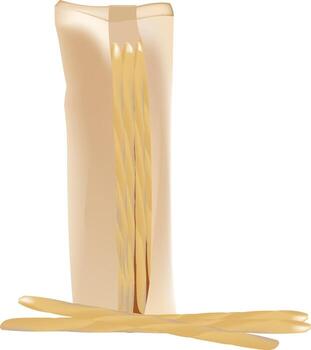 Grissini breadsticks wrapped in paper bag with some lying down vector