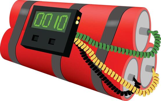 Time bomb counting down to 10 seconds with red wires and digital timer display vector