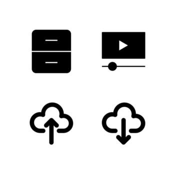 Archive Cloud Upload Cloud Download and Media Player Solid Icon Set for Digital Platform Design vector