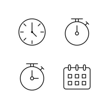 Clock Timer Stopwatch and Calendar Line Icon Set for App User Experience UI vector