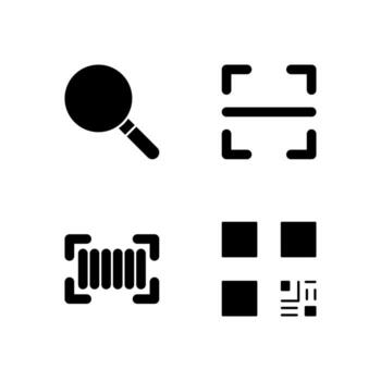Search Scan Barcode and QR Code Solid Icon Set for App User Experience UI vector