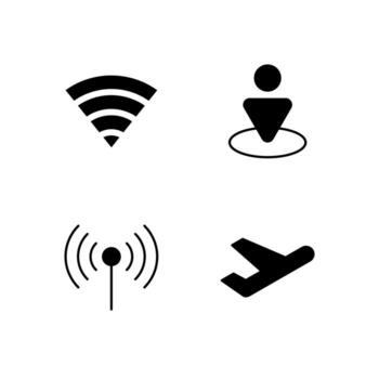 Wi Fi Nearby Signal and Airplane Mode Solid Icon Set for App User Experience UI vector