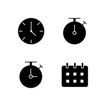 Clock Timer Stopwatch and Calendar Solid Icon Set for App User Experience UI vector