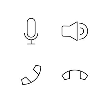 Microphone Speaker Phone and Call End Line Icon Set for Mobile Application vector
