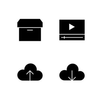 Archive Cloud Upload Cloud Download and Media Player Solid Icon Set for Modern Web System vector