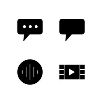 Chat Comment Voice and Media Player Solid Icon Set for Digital Platform Design vector