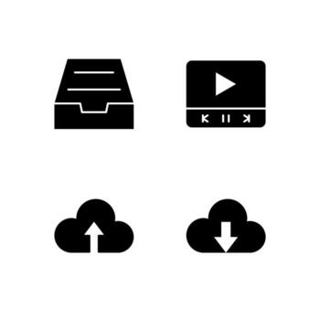 Archive Cloud Upload Cloud Download and Media Player Solid Icon Set for Web Dashboard Interface vector