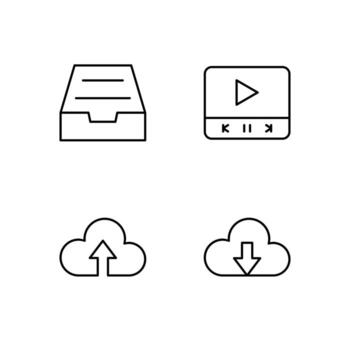 Archive Cloud Upload Cloud Download and Media Player Line Icon Set for Modern Web System vector
