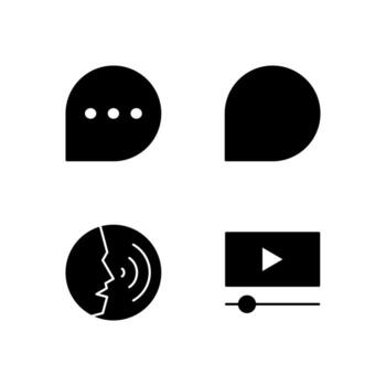Chat Comment Voice and Media Player Solid Icon Set for Mobile Application vector