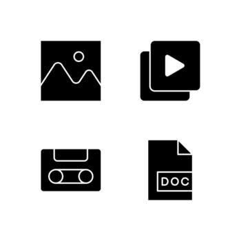 Image Media Player Cassette and Document Solid Icon Set for Mobile Application vector