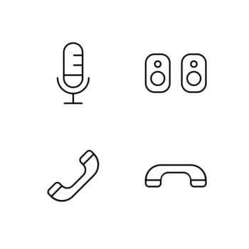 Microphone Speaker Phone and Call End Line Icon Set for Modern Web System vector