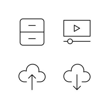 Archive Cloud Upload Cloud Download and Media Player Line Icon Set for App User Experience UI vector