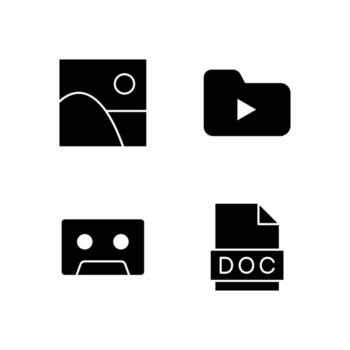 Image Media Player Cassette and Document Solid Icon Set for Web Dashboard Interface vector