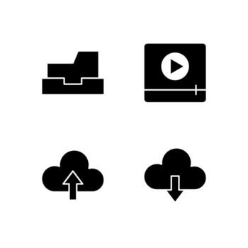 Archive Cloud Upload Cloud Download and Media Player Solid Icon Set for App User Experience UI vector