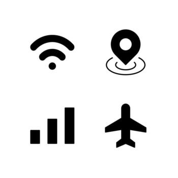 Wi Fi Nearby Signal and Airplane Mode Solid Icon Set for Mobile Application vector