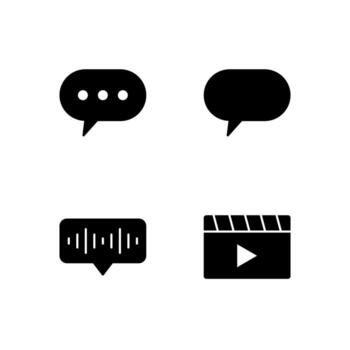 Chat Comment Voice and Media Player Solid Icon Set for App User Experience UI vector