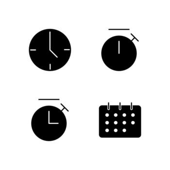 Clock Timer Stopwatch and Calendar Solid Icon Set for Digital Platform Design vector