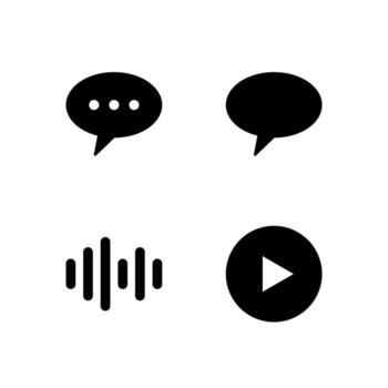 Chat Comment Voice and Media Player Solid Icon Set for Modern Web System vector