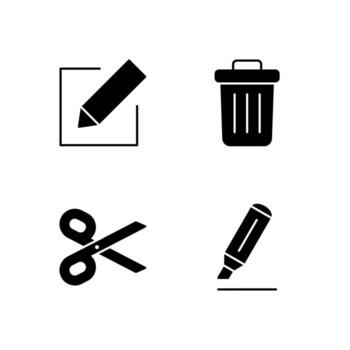editar Eliminar cortar y realce sólido icono conjunto para móvil solicitud vector