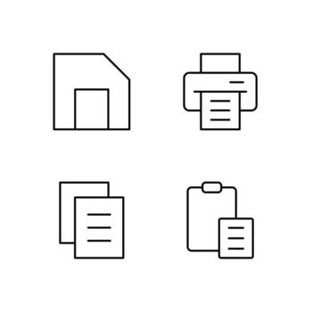 Save Print Copy and Paste Line Icon Set for Web Dashboard Interface vector