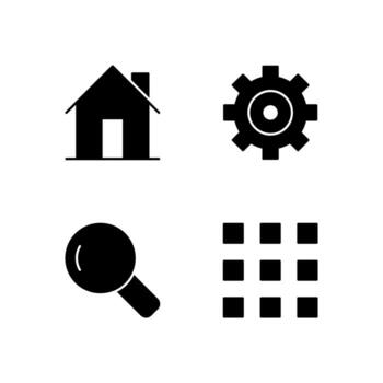 Home Settings Search and Menu Solid Icon Set for App User Interface Design vector