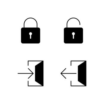 Lock Unlock Login and Logout Solid Icon Set for Modern Web System vector