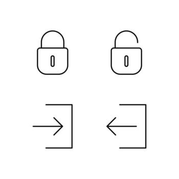 Lock Unlock Login and Logout Line Icon Set for Mobile Application vector