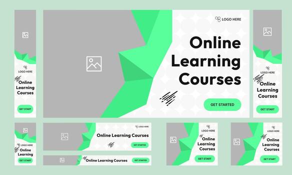 Customizable best online education web set banner design for social media post, daily learning web bundle banner design, editable eps 10 file format vector