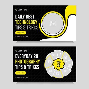 Set thumbnail photography tips and tricks thumbnail banner design, daily photography techniques set cover banner design, fully customizable eps 10 file format vector