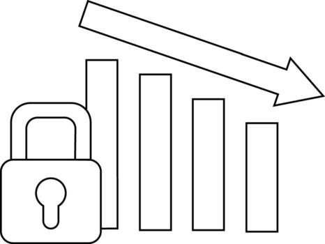 padlock icon and graph icon that goes down with a white background vector