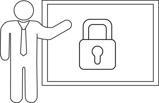 candado icono y icono de un persona presentación en un monitor con un blanco antecedentes vector