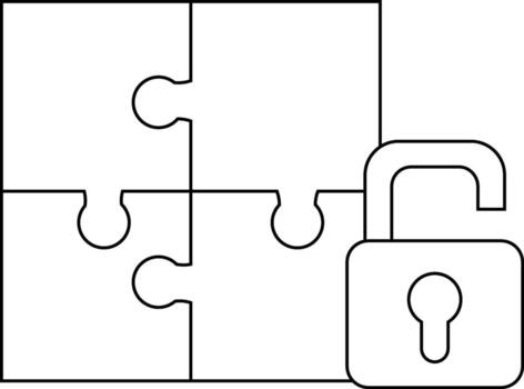 rompecabezas icono y abierto candado icono con blanco antecedentes vector