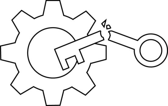 engranaje icono y roto llave icono con blanco antecedentes vector