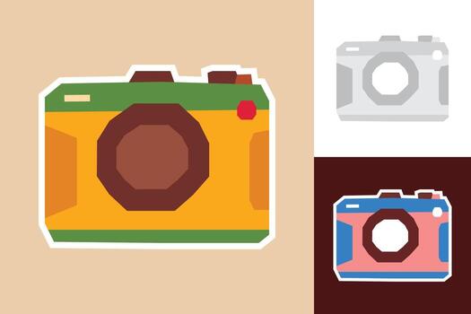 Camera Sticker in Flat Solid Color Flat with a Cutout Style in Three Colour Style vector