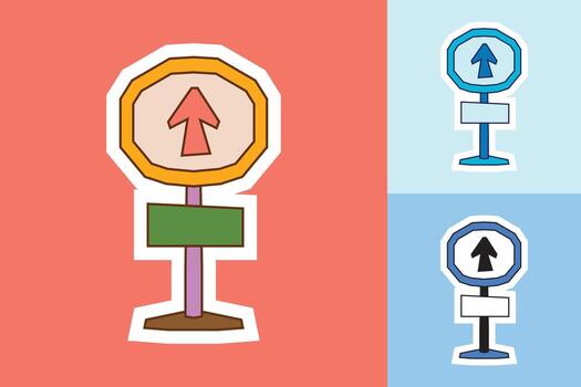 Signpost Sticker in Flat Solid Colid and Dark Line Art with Cutout Style in Three Colour Style vector