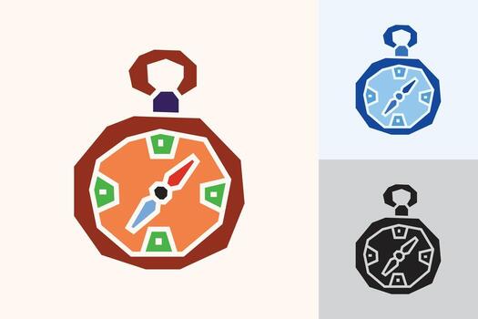 Compass Icon in Flat Solid Colour Filled with a Cutout Style in Three Colour Style vector