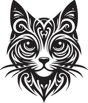 Intricate tribal style cat face design with bold lines and geometric patterns vector
