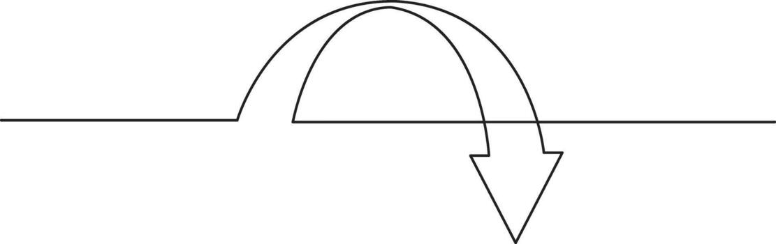 A simple illustration depicts an arrow curving over a line, pointing downwards, symbolizing a process. vector