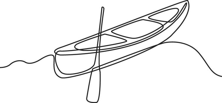 A continuous line drawing of a canoe with a paddle. vector