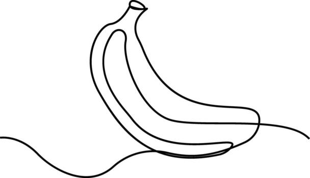 Single-line drawing of a banana resting on a surface, depicted in a minimalist style. vector