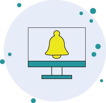 A yellow notification bell icon is displayed on a computer monitor screen, symbolizing an alert, message, or reminder in a digital interface. vector