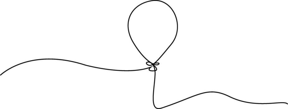 A single-line drawing of a balloon floating gently, with a simple, wavy line representing the ground. vector