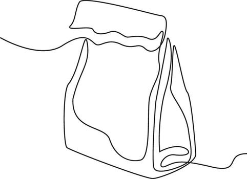 un continuo línea dibujo de un papel bolso o paquete. el bolso aparece a Contiene algo, posiblemente comida o otro elementos, y es representado en un simple, estilizado manera. vector