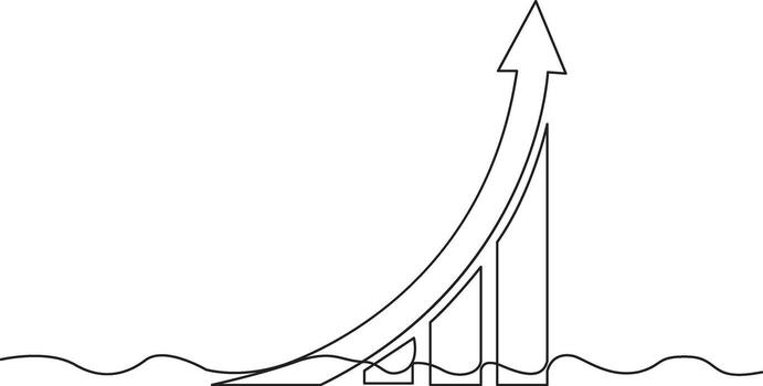 A line drawing of a rising graph with an arrow pointing upwards. vector