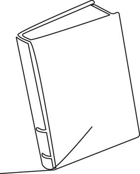 A single continuous line drawing of an open book. The book is positioned diagonally, with the pages slightly fanned out. The style is minimalist and emphasizes the form of the book. vector