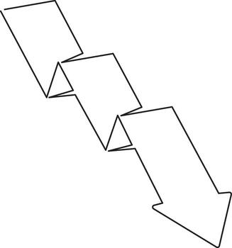 Three arrows are pointing downwards in a zig-zag pattern, indicating a descending trend. vector