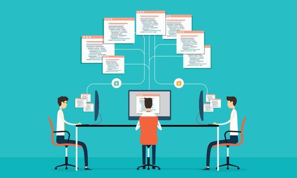 web diseño y móvil solicitud diseño proceso con diseñador y desarrollador equipo trabajando colaboración concepto vector