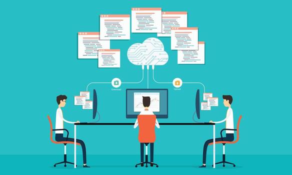 Group programing develop web and application working on cloud net work vector