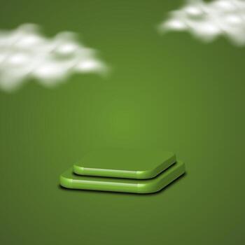 3d render of a green laptop on a green background with clouds podium 3d eps 10 vector