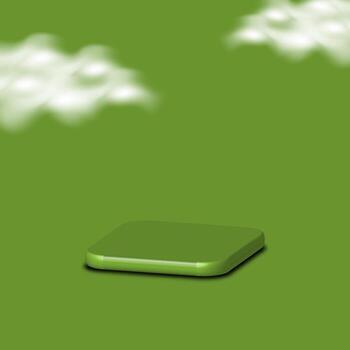 3d render of a green laptop on a green background with clouds podium 3d vector